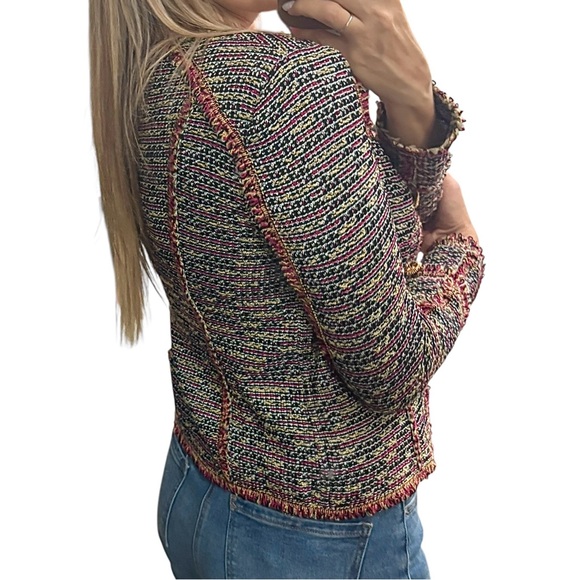 St. John Collection Fringe Trimmed Jacket in Burgundy/Wheat Multicolor Sz 2 - Picture 5 of 11